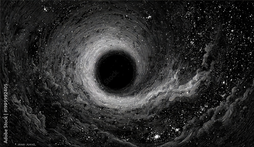 Fototapeta premium Cosmic Black Hole Swirling with Stars and Nebulae in Deep Space.