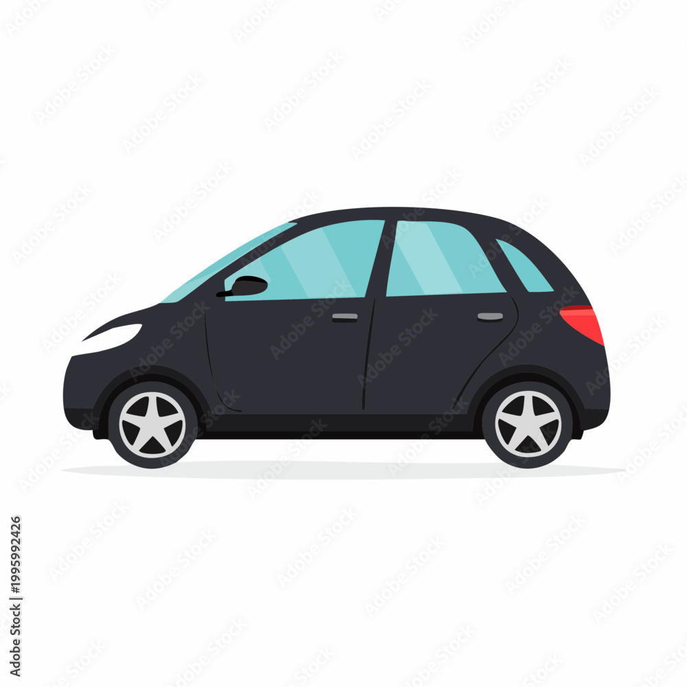 Obraz premium Flat vector illustration of a black hatchback car