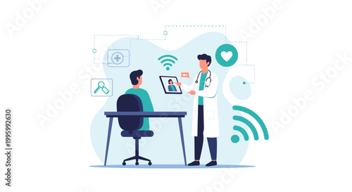 Doctor consulting patient via telemedicine, online healthcare, remote medical consultation