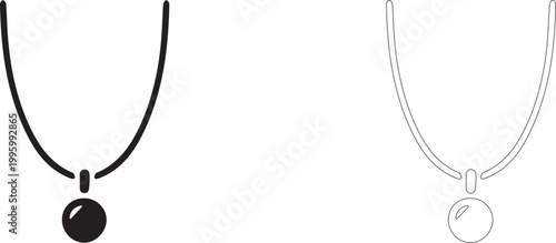 Vector icon of a necklace with pendant in outline and silhouette style, jewelry and female accessory symbol.