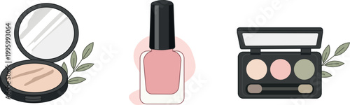 Makeup Cosmetics Set – Powder, Eyeshadow and Nail Polish Illustration