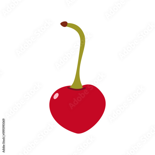 Cute heart shaped red cherry with a stem, sweet love fruit vector illustration.