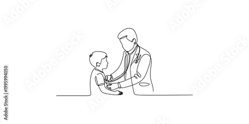 A doctor examines a young boys arm in a medical setting with a stethoscope