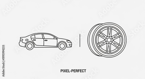 Modern Sedan Car and Alloy Wheel Illustration.