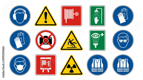 Free Download Vector Icons Set of Industrial Safety Signs and Mandatory Warning Labels. Vector Illustrations. EPS Editable - GFXLoad