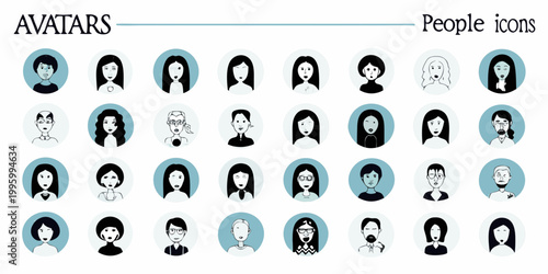 Collection of diverse avatar icons displayed in oval frames showcasing various hairstyles and faces