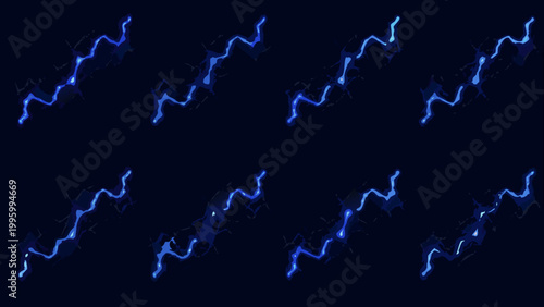 Abstract arrangement of vibrant blue lightning bolts against a dark background