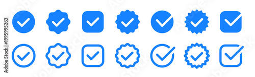 Checkmark icon. Verified checkmark icon set. Vector illustration