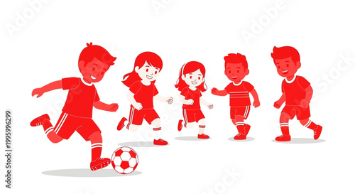 Children playing soccer with ball.