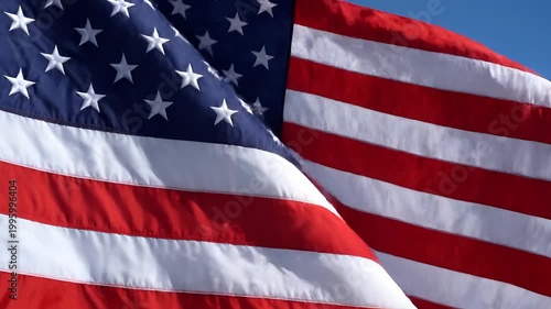 Closeup of the American Flag Waving in the Wind.