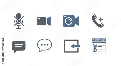 Communication technology icons on screen.