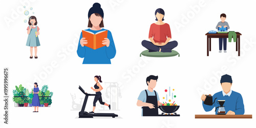 Diverse Collection of Flat Style Everyday Life Activities and Hobbies Illustrated People