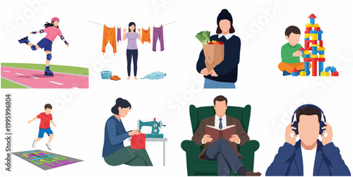Diverse People Engaged in Various Everyday Activities and Hobbies Collection