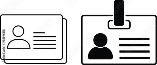 Two stylized identification card icons with silhouette person and text lines isolated on transparent background