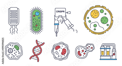 Medical Research Laboratory Science Icons.