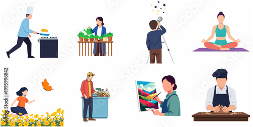 Diverse Set of People Engaged in Various Hobbies and Occupations Illustrative Graphics