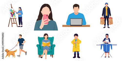 Diverse Group of People Engaged in Various Everyday Activities and Hobbies Collection