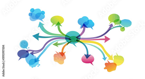 Colorful speech bubbles with arrows.