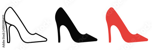 High Heel Shoe Icon Set – Elegant Women Stiletto Pumps in Outline, Solid and Silhouette Styles for Fashion and 
Beauty Vector Illustration
