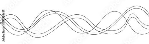 Abstract Thin Flowing Wave Lines Vector Illustration with Organic Curves and Bold Black Fluid Patterns on a Clean White Background”