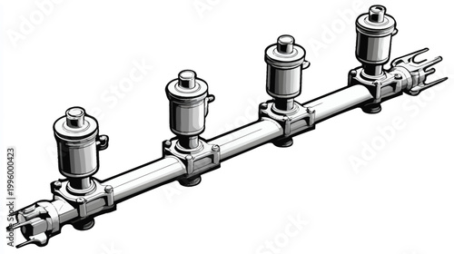 Isometric sketch of a mechanical component featuring multiple cylindrical sections
