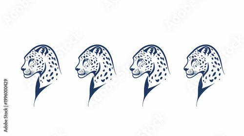 A repeating pattern featuring the profile of a spotted feline in dark blue ink