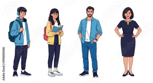 Diverse group of young adults standing together confidently.