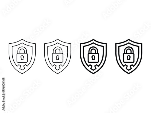 Security shield icons with central padlock symbol representing data protection privacy and cyber safety measures for businesses.