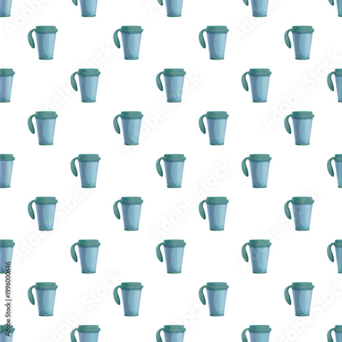 Reusable thermo mugs in a seamless pattern for hot drinks and beverages