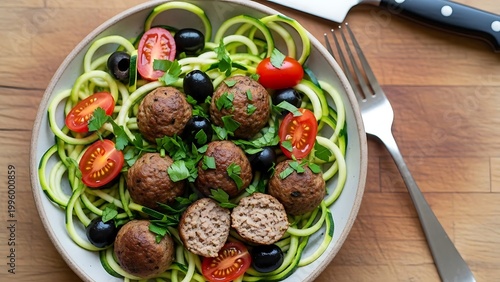 Healthy meal with meatballs and vegetables on a plate