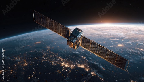Advanced Satellite Orbiting Earth with Solar Panels Extended.