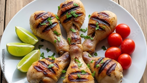 Grilled Chicken Legs with Lime and Tomatoes on a Plate