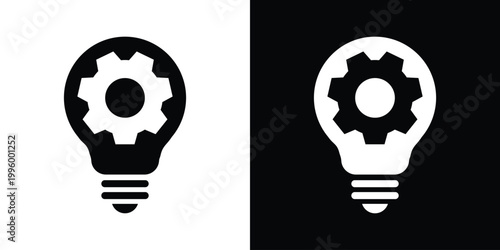 Stylized light bulb icon containing a gear, representing the mechanical inner workings of an idea, business efficiency, and smart technological creativity. Vector illustration.