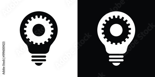 Stylized light bulb icon containing a gear, representing the mechanical inner workings of an idea, business efficiency, and smart technological creativity. Vector illustration.