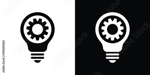 Stylized light bulb icon containing a gear, representing the mechanical inner workings of an idea, business efficiency, and smart technological creativity. Vector illustration.