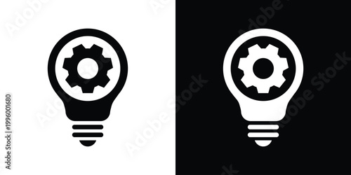 Stylized light bulb icon containing a gear, representing the mechanical inner workings of an idea, business efficiency, and smart technological creativity. Vector illustration.