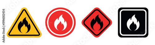 Flammable Material Signs Vector Set Isolated on White Background. Hazard Flat Icons for Inflammable Substances.