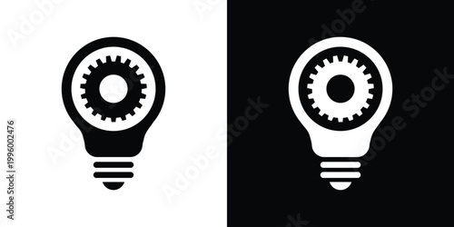 Stylized light bulb icon containing a gear, representing the mechanical inner workings of an idea, business efficiency, and smart technological creativity. Vector illustration.