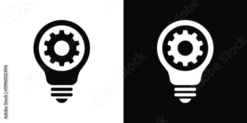 Stylized light bulb icon containing a gear, representing the mechanical inner workings of an idea, business efficiency, and smart technological creativity. Vector illustration.
