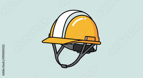 Orange hard hat with white stripe, protective headwear for construction workers and industrial safety