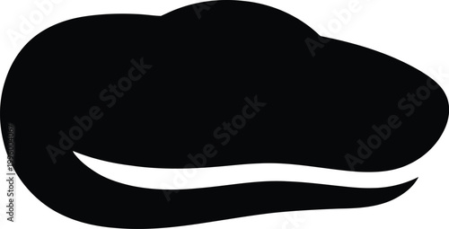 Close-up silhouette of a black snake's head with a subtle curve suggesting movement, isolated on a white background, showcasing a simplified, representation of a reptile