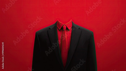 Invisible Man Suit with Red Shirt and Tie on Red Background.