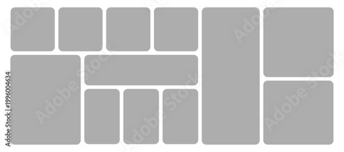 Photo collage template with square grid layout for creative picture frames and album design on white background with mosaic pattern for banner and moodboard. Vector illustration