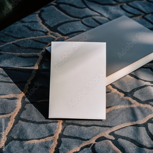 Blank notebooks and papers placed on a textured surface perfect for design mockups and journaling