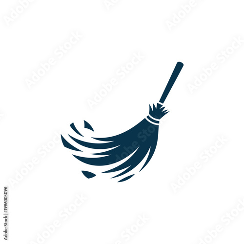 Simple illustration of a dark blue broom with straw bristles