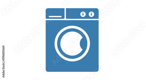 Blue washing machine front view.