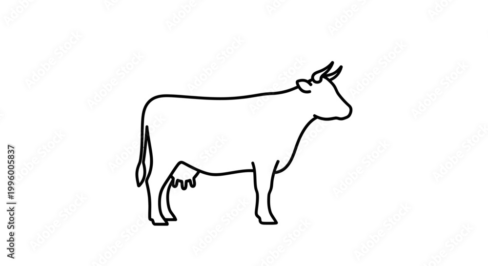 Fototapeta premium Cow Standing Side View Simple Line.