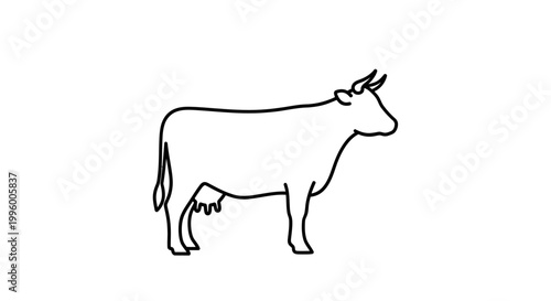 Cow Standing Side View Simple Line.