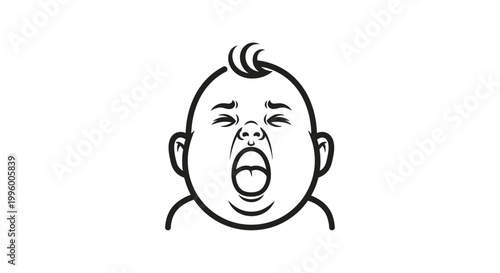 Crying baby with open mouth expression.