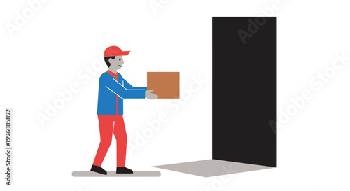 Delivery man holding cardboard box.